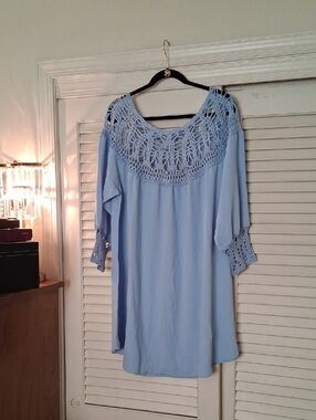 NWOT - No Brand Light Blue Crochet Yoke Midi Dress